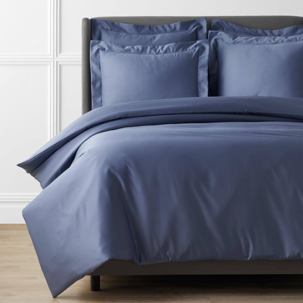 The Company Store  Legends Hotel Supima Cotton Wrinkle-Free Blue Dusk 450-Thread Count Sateen Queen Fitted Sheet - Blue Dusk