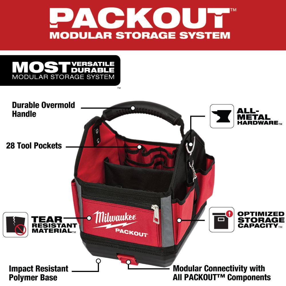Milwaukee 48-22-8310-48-32-4082 10 in. PACKOUT Tote with SHOCKWAVE Impact Duty Alloy Steel Screw Driver Bit Set with PACKOUT Case (100-Piece)