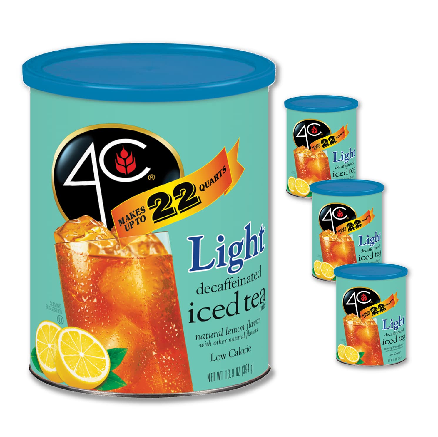 4C Light Decaffeinated Iced Tea. Low Calorie. 22 Quarts. 3 Pack
