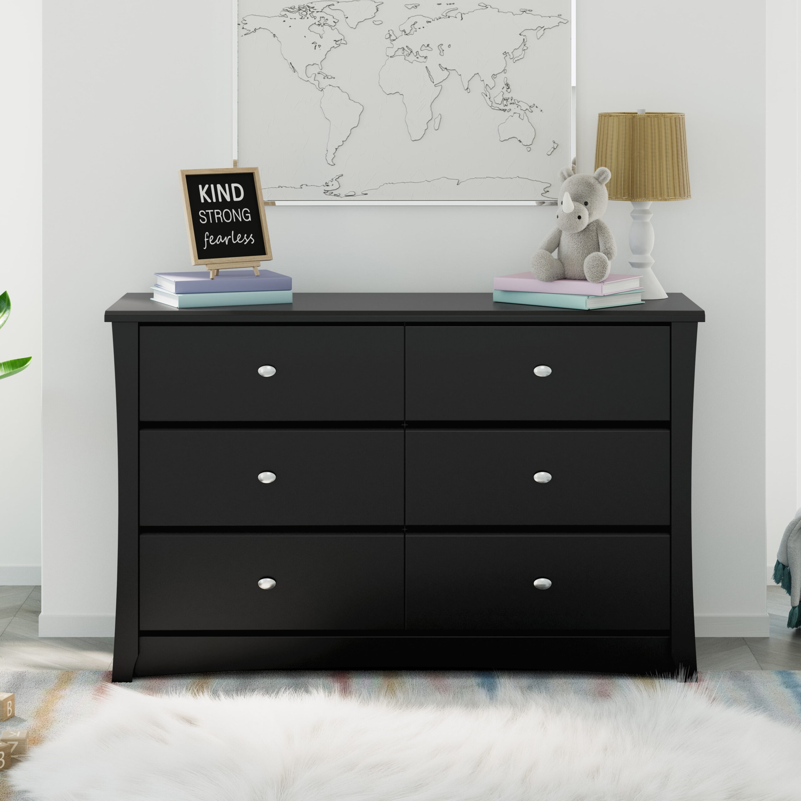 Storkcraft Crescent 6 Drawer Modern Horizontal Dresser Black Finish