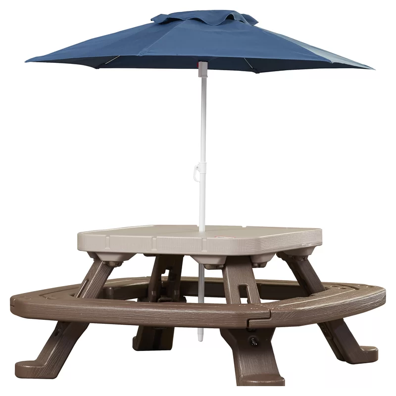 Little Tikes 632433M Fold ‘n Store Picnic Table with Market Umbrella. Brown