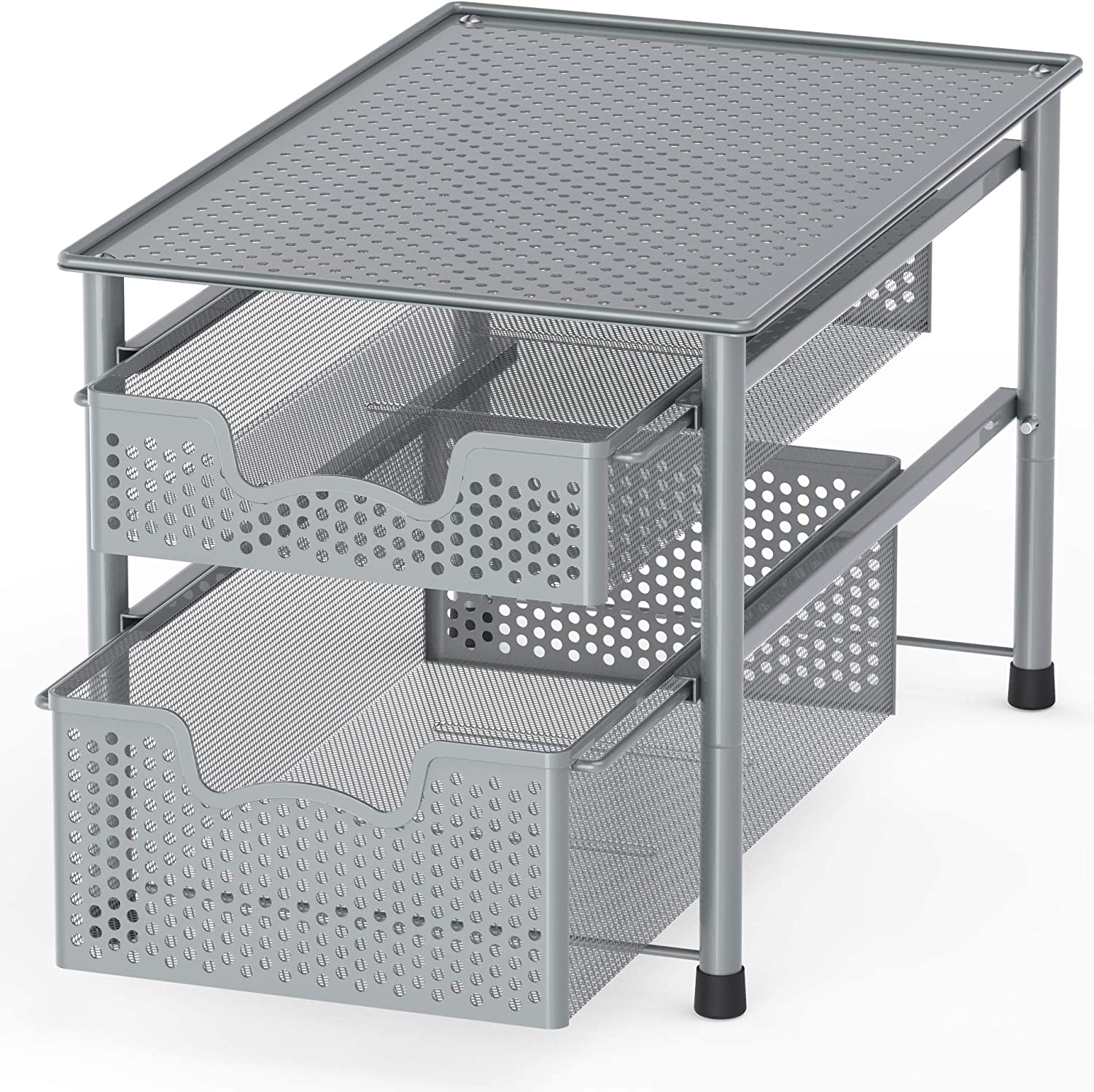Simple Houseware Stackable 2 Tier Sliding Basket Organizer Drawer. Silver