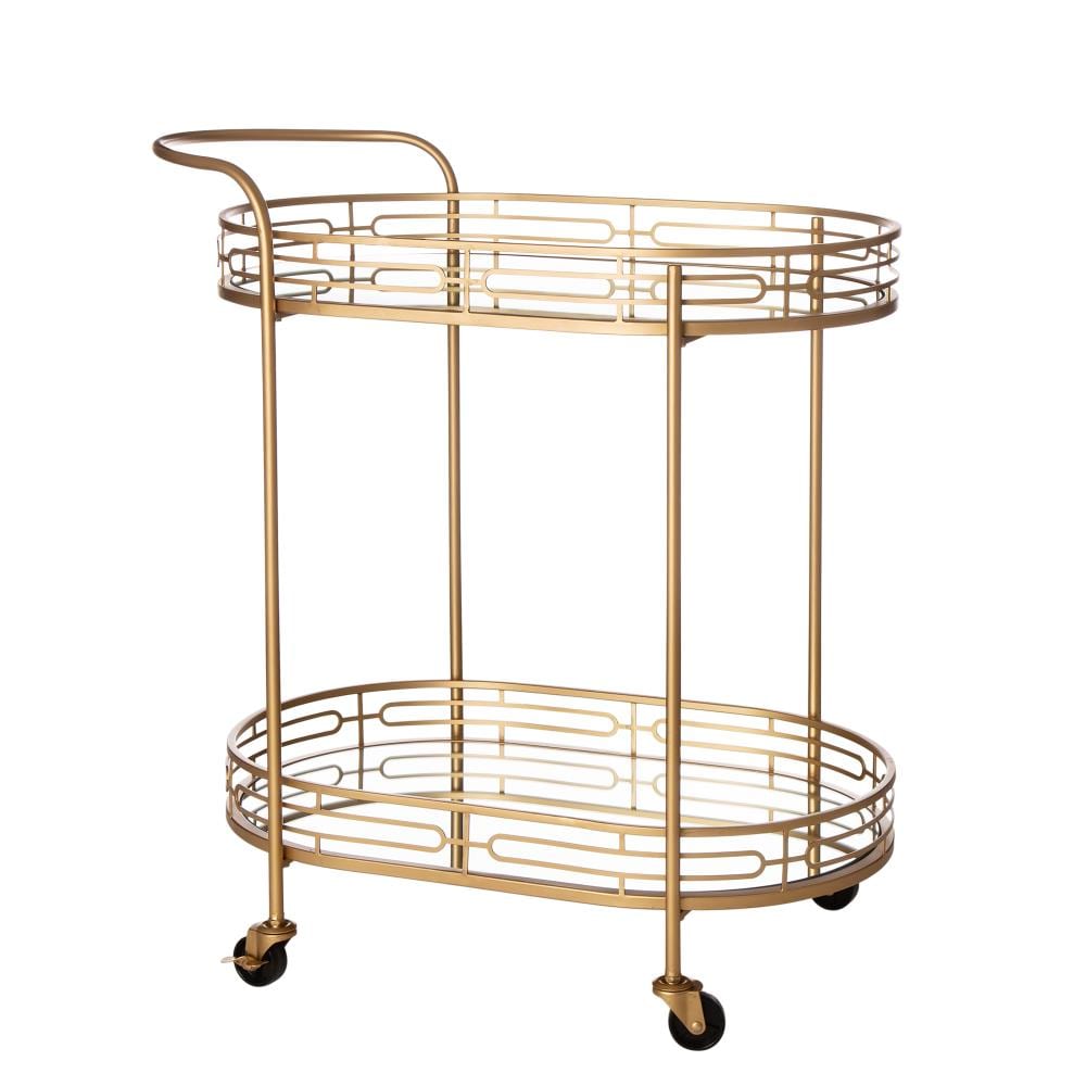 Glitzhome Gold Metal Base with Glass Top Rolling Kitchen Cart (17-in x 27-in x 30-in)