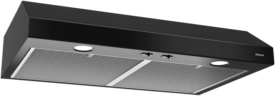 Broan-NuTone 24-inch Under-Cabinet 4-Way Convertible Range Hood with 2-Speed Exhaust Fan and Light.Black