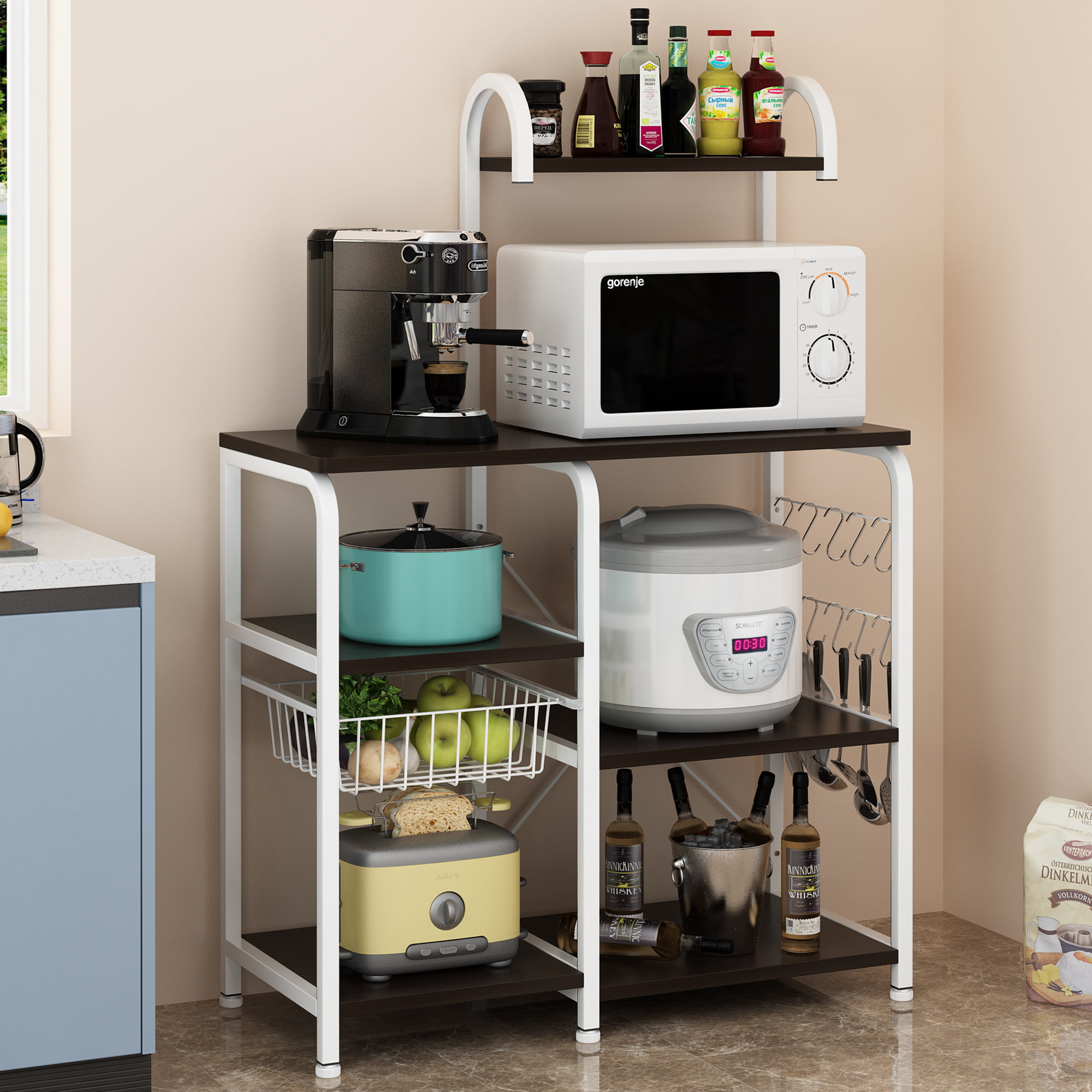 Ktaxon Kitchen Baker-s Rack. 5-Tier Microwave Oven Stand. Kitchen Utility Cart Island Coffee Bar with Hutch. Kitchen Storage Shelf Shelving Unit Organizer with Drain Basket. Spice Rack & 10 Hooks