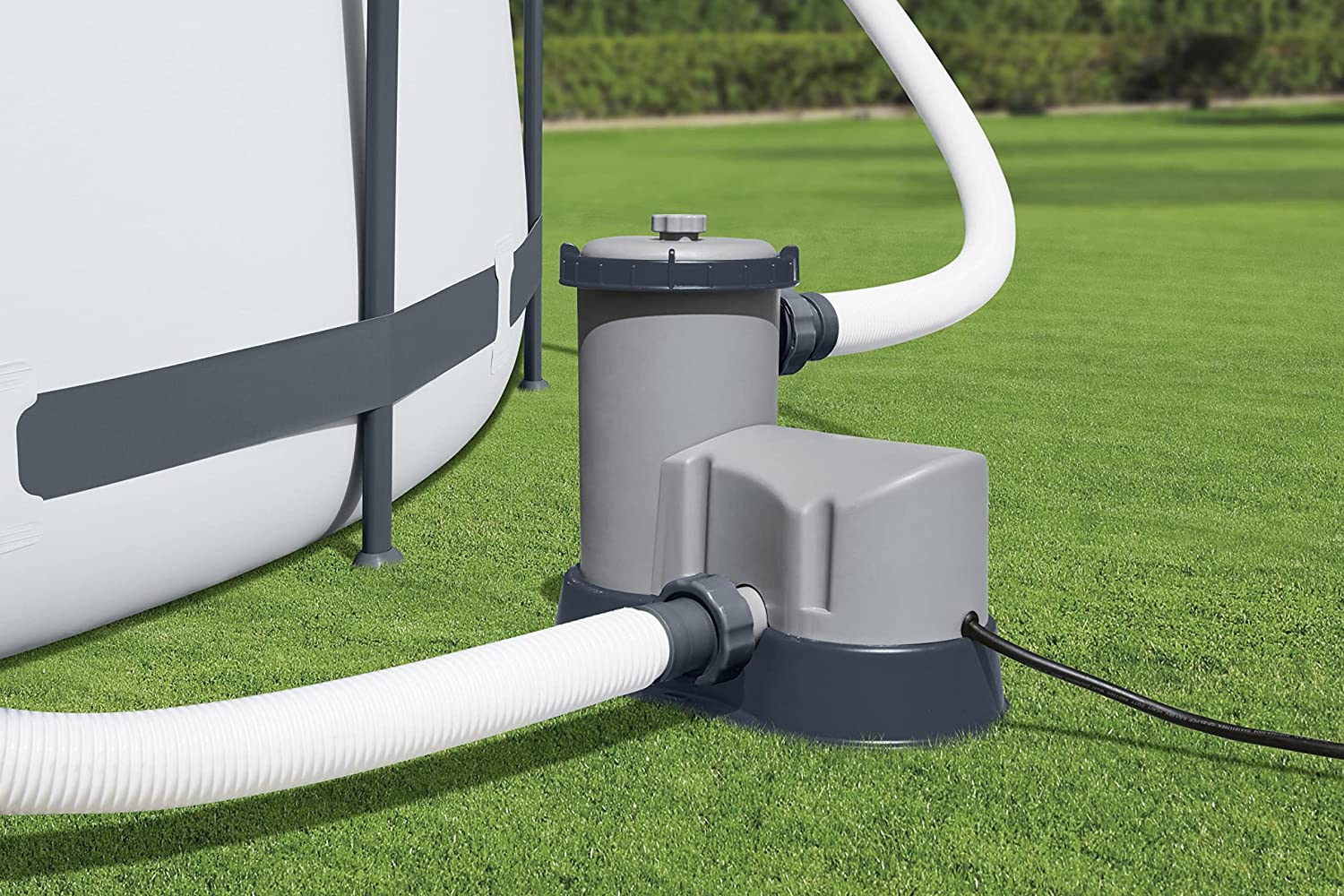 Bestway 58390E Flowclear 1500 GPH Filter Pump for 300 to 8.400 Gallon Above Ground Swimming Pool with Adaptors and Energy Saving Plug