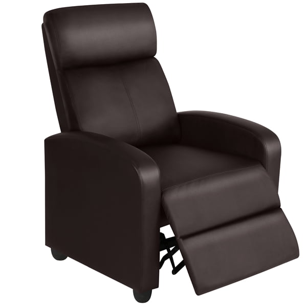 Alden Design Faux Leather Push Back Theater Recliner Chair with Footrest. Brown