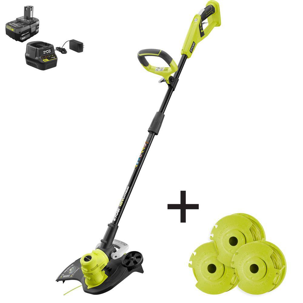 RYOBI P2080-AC ONE+ 18V 13 in. Cordless Battery String Trimmer/Edger with Extra 3-Pack of Spools. 4.0 Ah Battery and Charger