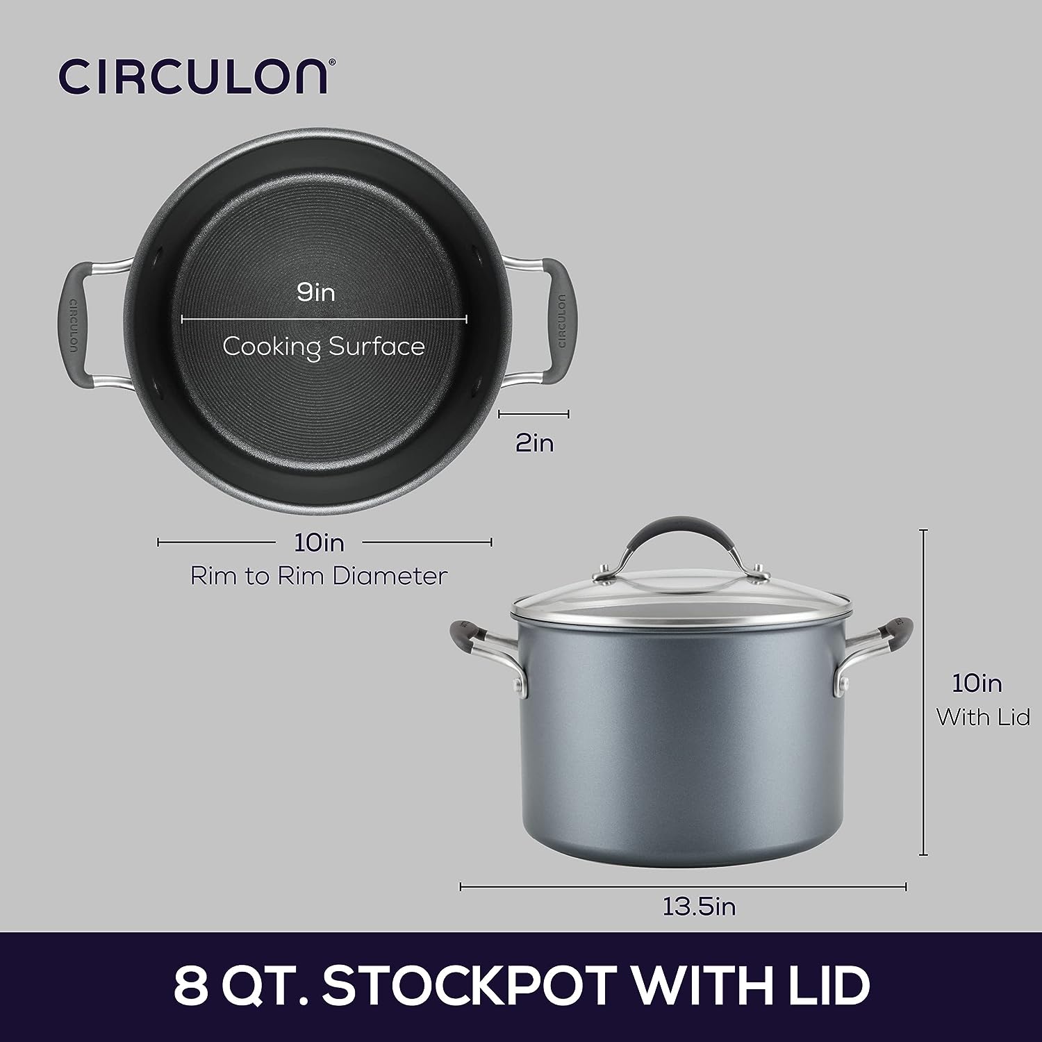 Circulon A1 Series with ScratchDefense Technology Nonstick Induction Stockpot with Lid. 8 Quart. Graphite