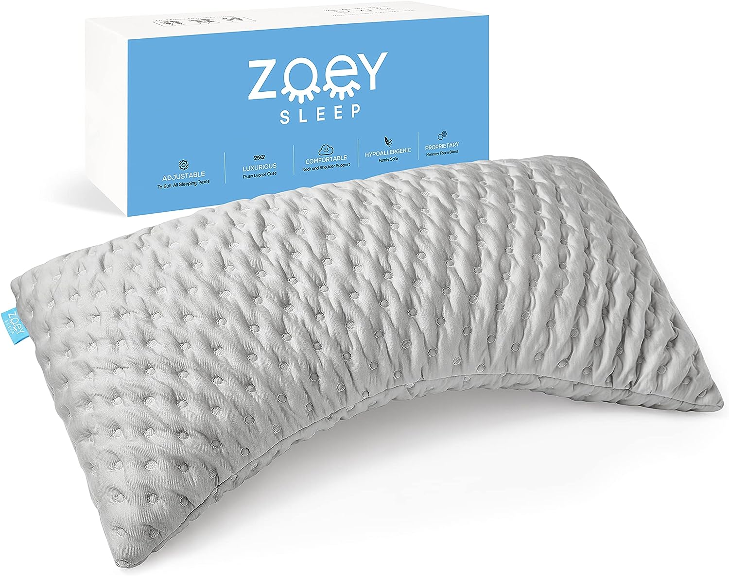 Zoey Sleep Adjustable Memory Foam King Size Bed Pillows for Sleeping - Side. Back or Stomach Sleeper Pillow for Neck and Shoulder Pain - Soft Plush Machine Washable Pillow Cover
