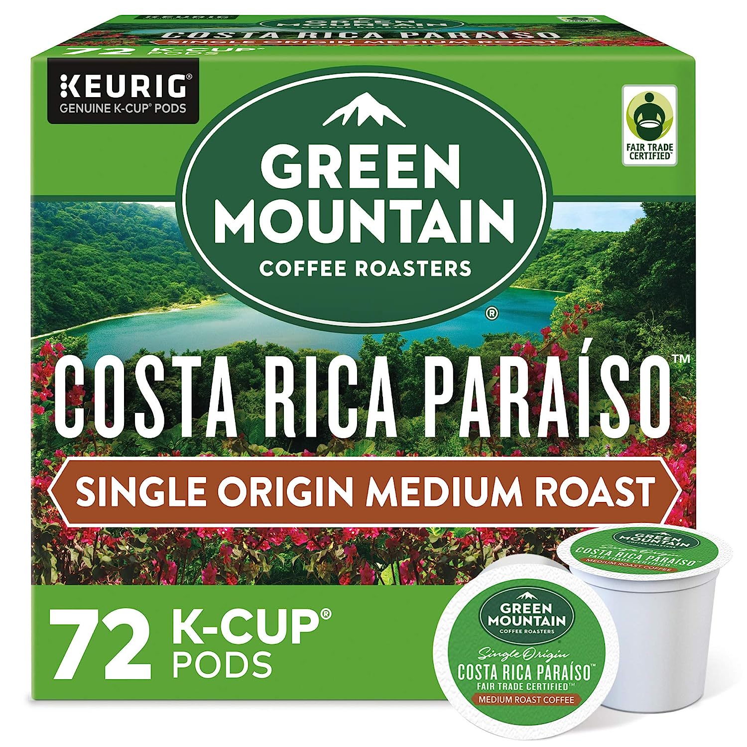 Green Mountain Coffee Roasters Costa Rica Paraiso. Single-Serve Keurig K-Cup Pods. Medium Roast Coffee Pods. 12 Count (Pack of 6)