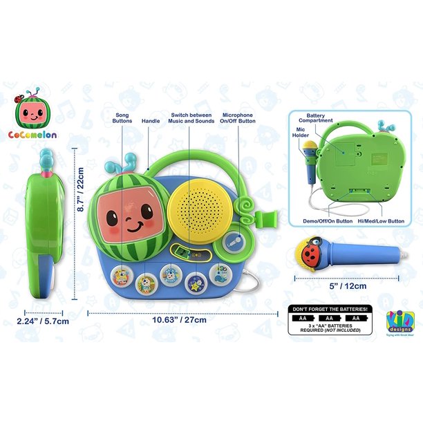 eKids Cocomelon Toy Singalong Boombox with Microphone