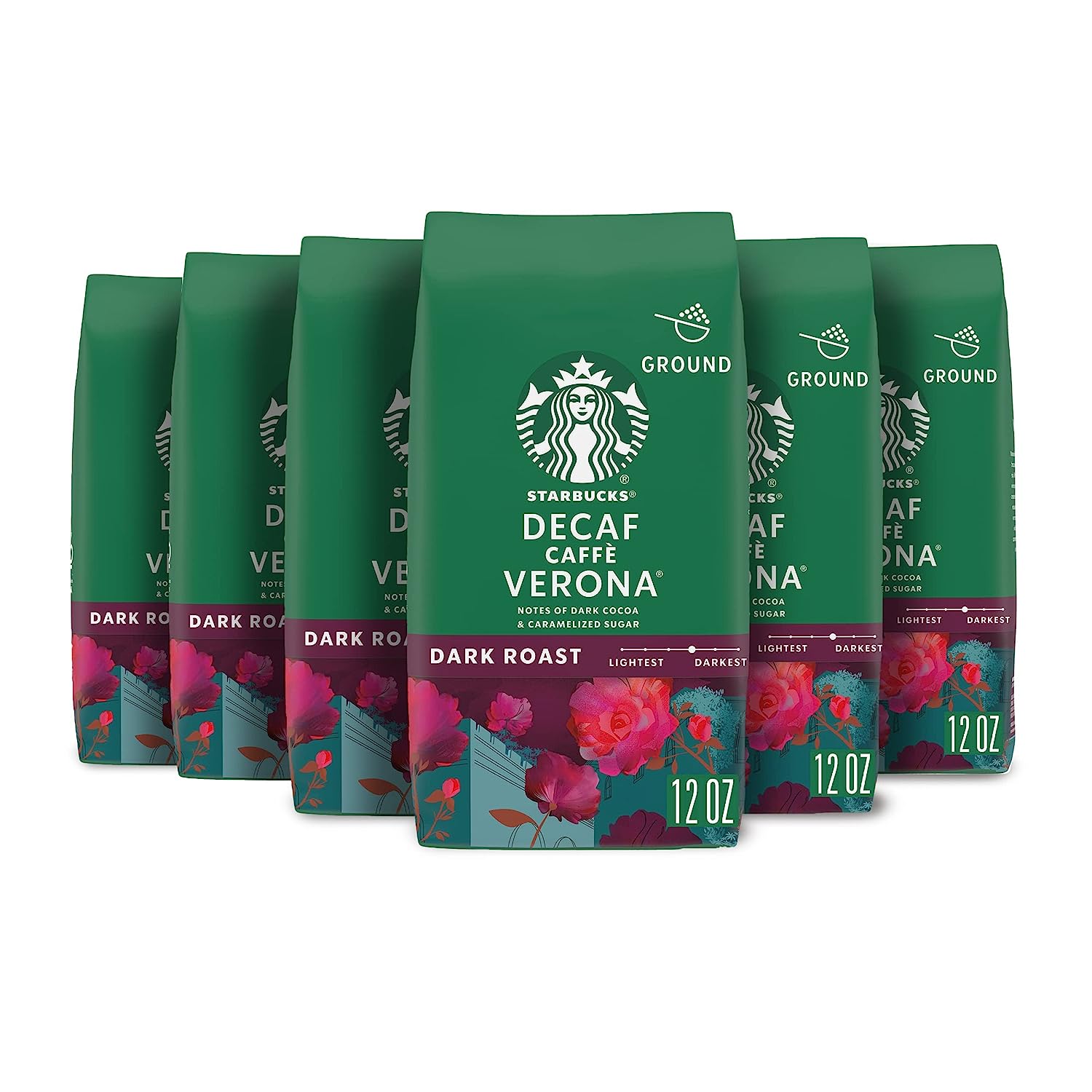 Starbucks Decaf Caffé Verona Dark Roast Ground Coffee. 12 Ounce (Pack of 6)