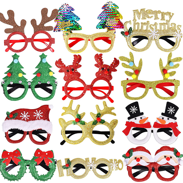 Max Fun 12 Pcs Christmas Glasses Glitter Party Glasses Christmas Decoration
