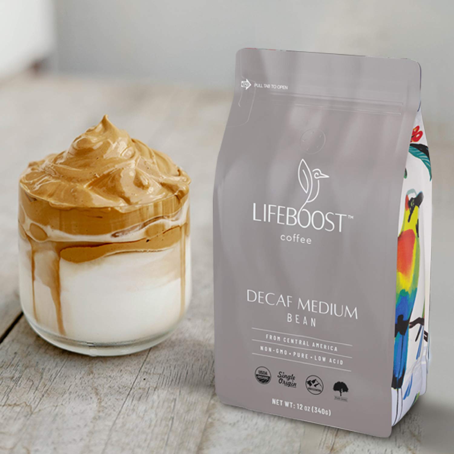Lifeboost Coffee Medium Swiss Water Decaf Coffee Whole Bean - Low Acid Single Origin USDA Decaf Organic Coffee - Coffee Beans Third Party Tested For Mycotoxins & Pesticides - 12 Ounces