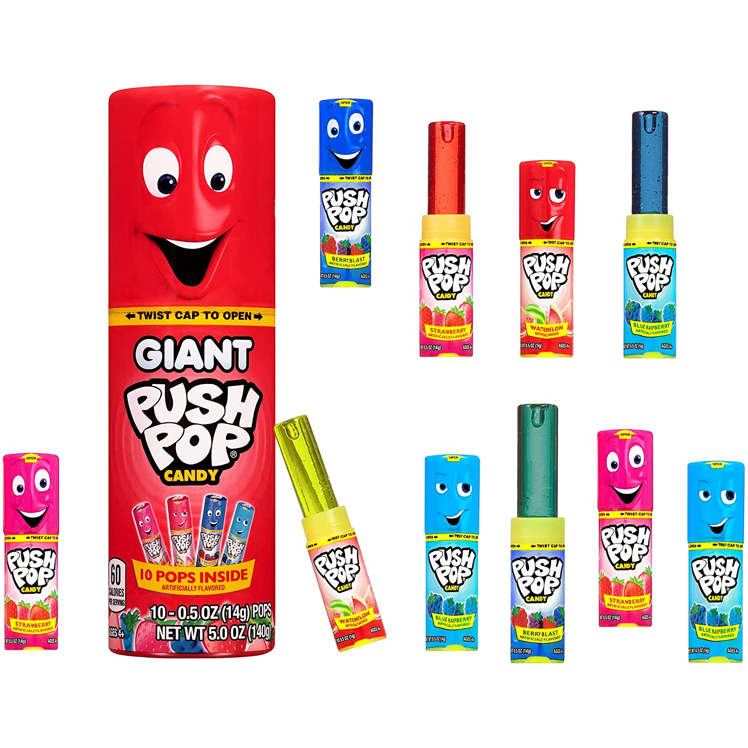 Giant Push Pop Container with Individually Wrapped Lollipop Easter Variety Party Pack