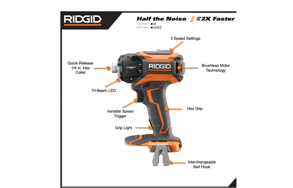 RIDGID R86036BN 18V Brushless Cordless 1/4 in. 3-Speed STEALTH FORCE Impact Driver (Tool Only)