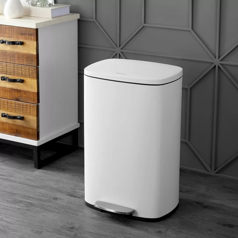 happimess HPM1006C Connor 13 Gal. White Rectangular Trash Can with Soft-Close Lid and Free Mini Trash Can