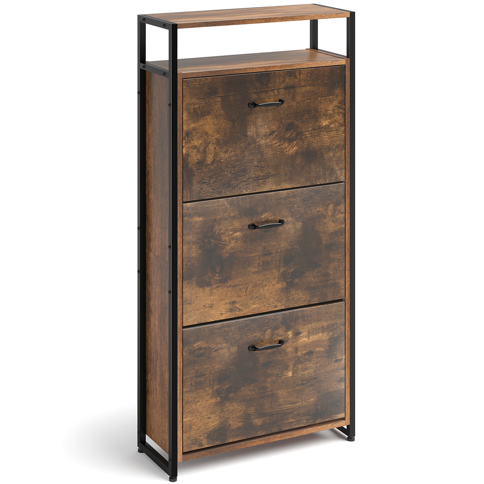HAIOOU Wooden Shoe Cabinet with 3 Flip Drawers. Freestanding Shoe Rack Storage Organizer for Entryway. 15-18 pairs. Rustic Brown