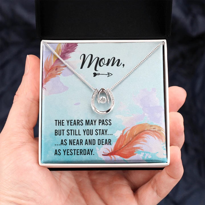 Cubic Zirconia Crystal Necklace. White Gold Over Stainless Steel. 0.77 x 0.62 inches. Necklace Gift box