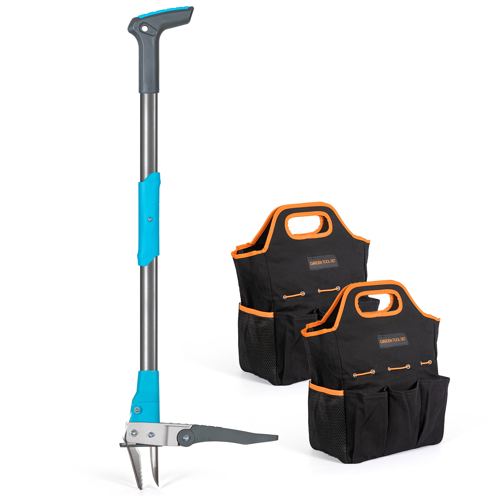 ROYALGARDEN Weed puller with 2 garden tool bags. 40in long standing weeder. garden weeding tools with 3 claws. fiberglass foot pedal. Ergonomically designed weed picker for easy weed