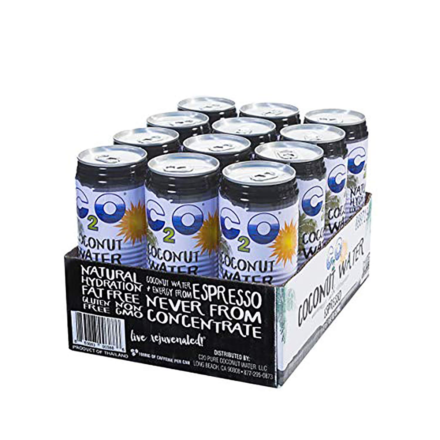 C2O Pure Coconut Water with Espresso | Plant Based | Non-GMO | Dairy Free | Essential Electrolytes | 17.5 Fl Oz (Pack of 12)