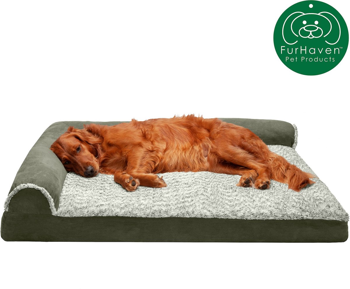 FurHaven Two-Tone Deluxe Chaise Memory Top Cat & Dog Bed w/Removable Cover - Dark Sage. Jumbo
