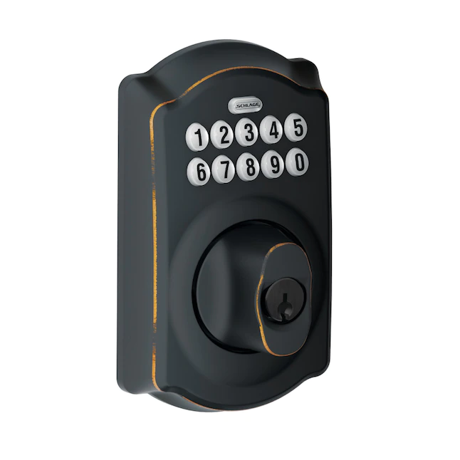 Schlage  Keypad Camelot Aged Bronze Single Cylinder Electronic Deadbolt Lighted Keypad