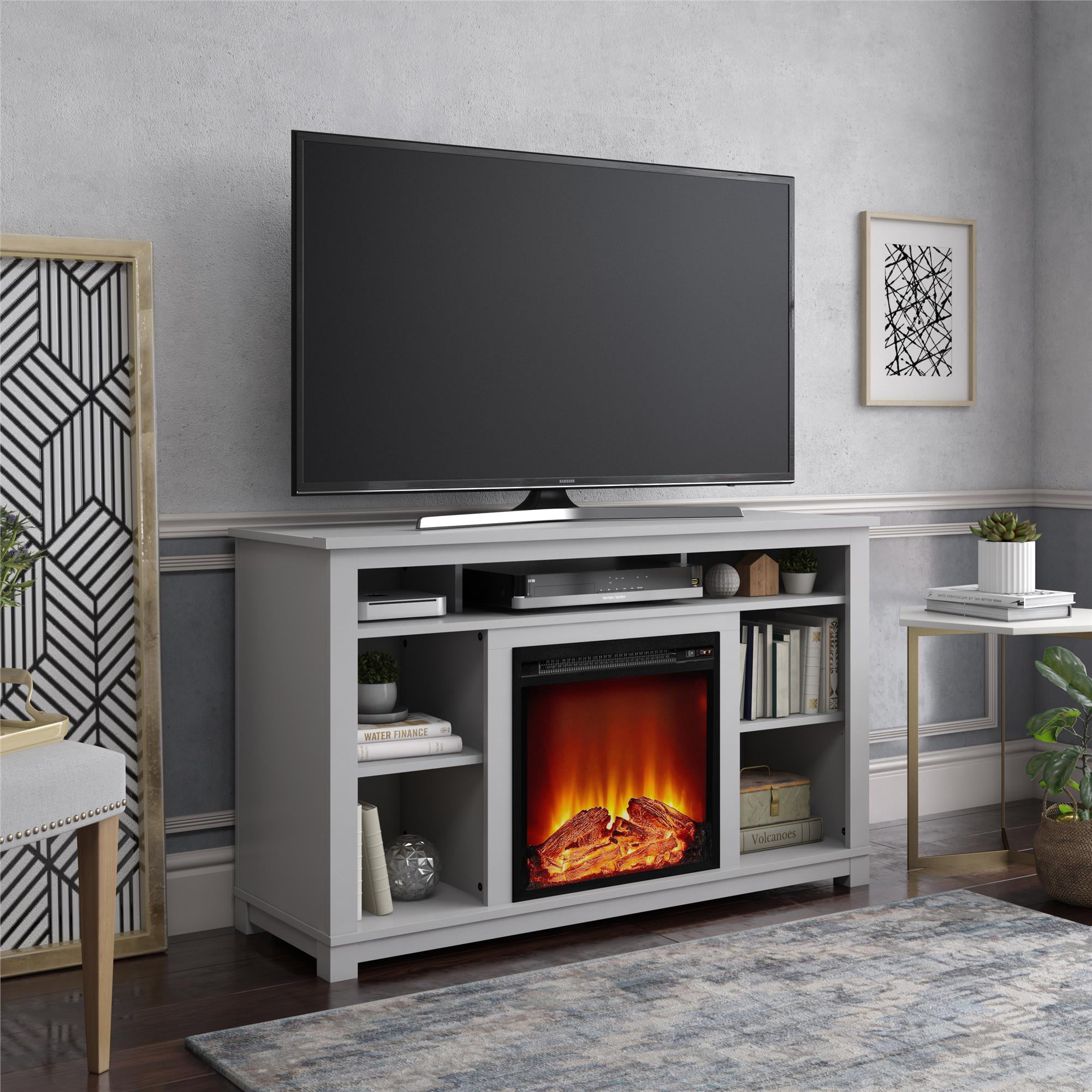 Ameriwood Home Kahle Fireplace TV Stand for TVs up to 55″. Dove Gray