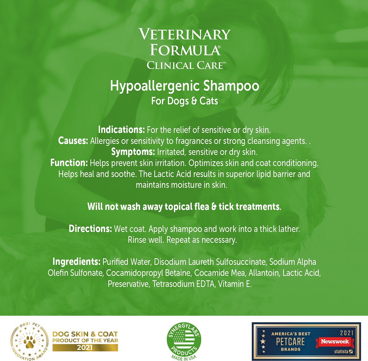 Veterinary Formula Clinical Care Hypoallergenic Shampoo for Dogs and Cats - No Harsh Ingredients – Pet Shampoo for Allergies and Sensitive Skin. Promotes Healthy Skin and Coat (1-gal bottle)