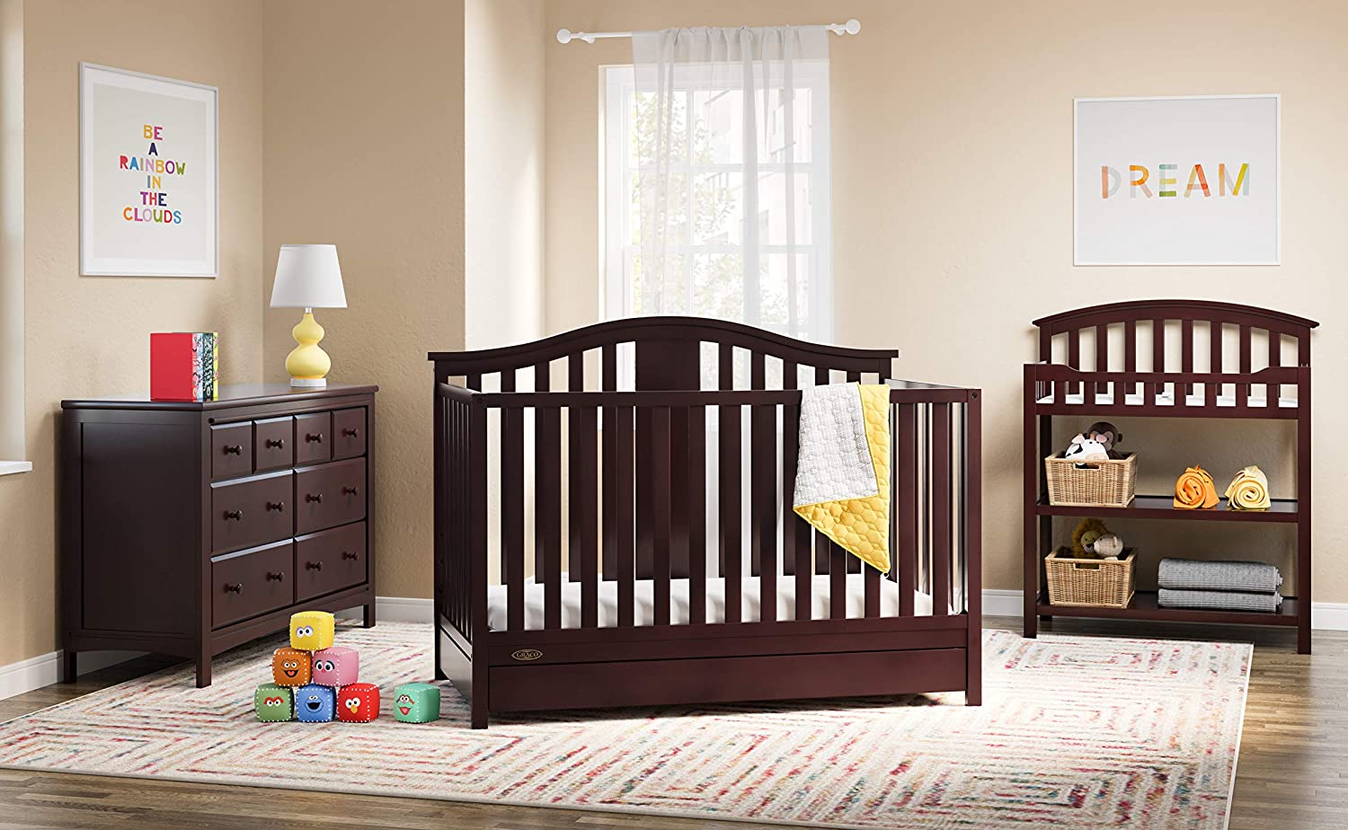 Graco Changing Table with Water-Resistant Change Pad and Safety Strap. Espresso. Multi Storage Nursery Changing Table for Infants or Babies