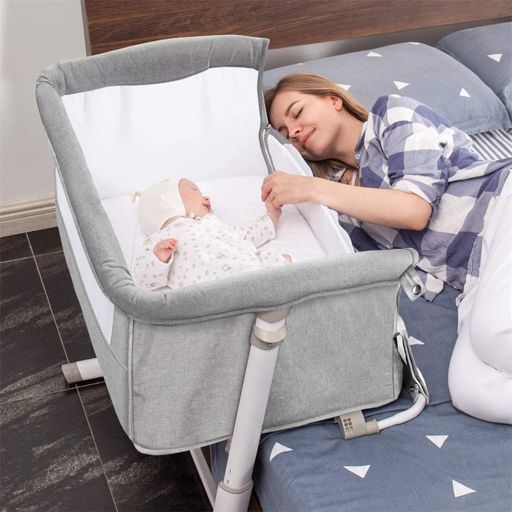 RONBEI Baby Bassinet. Bedside Sleeper. Adjustable Portable Bed for Infant/ Newborn (Light Grey)