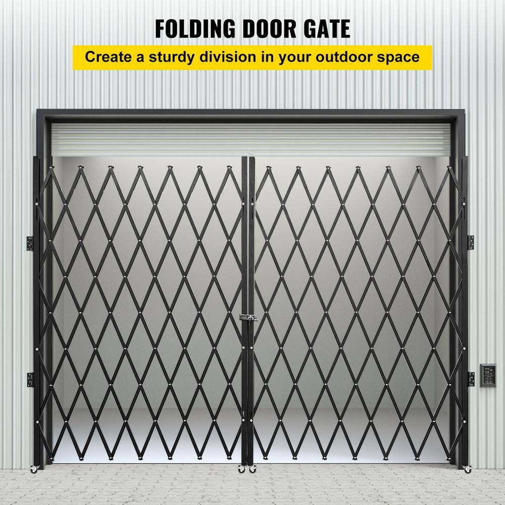 VEVOR SSFDMSM2X3.66M001V0 Double Folding Security Gate 78 in. H x 144 in. W Steel Accordion Folding Door Gate with Key 360° Rolling Garden Fence