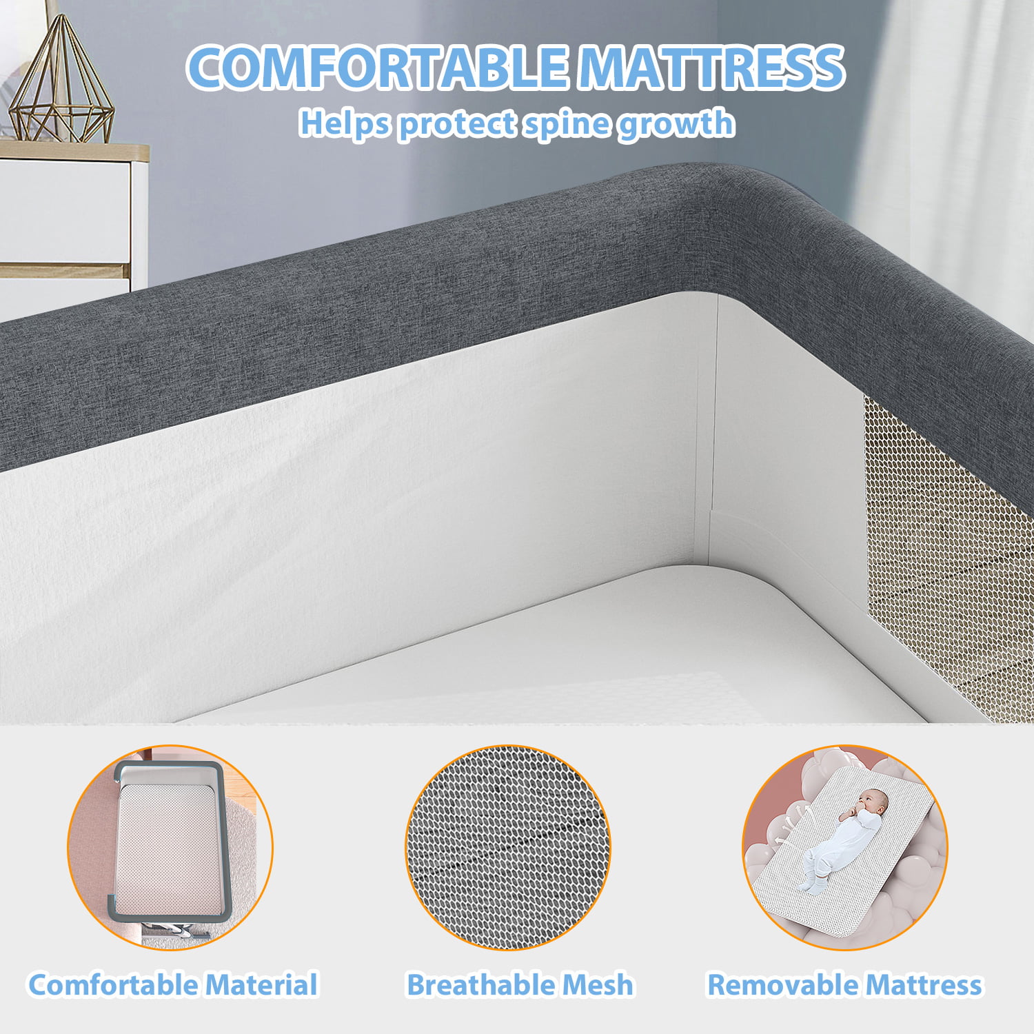 Baby Bassinet. 3 in 1 Bedside Sleeper Adjustable Bassinet Sleeper Portable Bedside Crib Easy to Assemble Bassinets for Newborn Infants. Gray