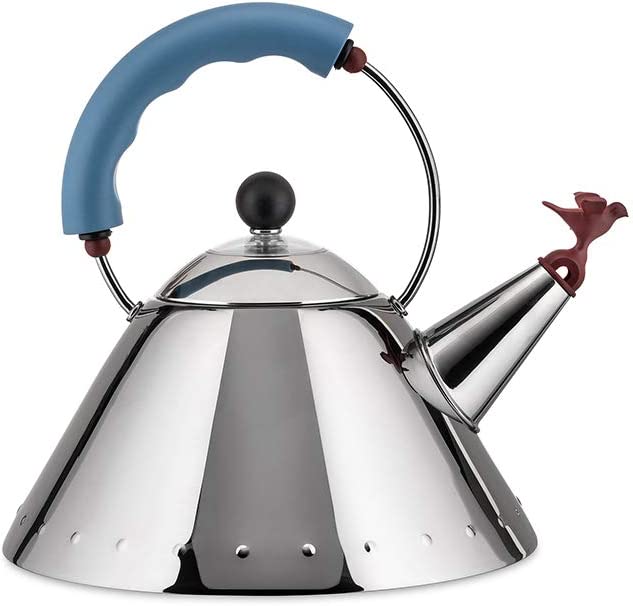 Alessi Kettle. 9” H x 8.5” W x 8.5” D. Blue. 9093