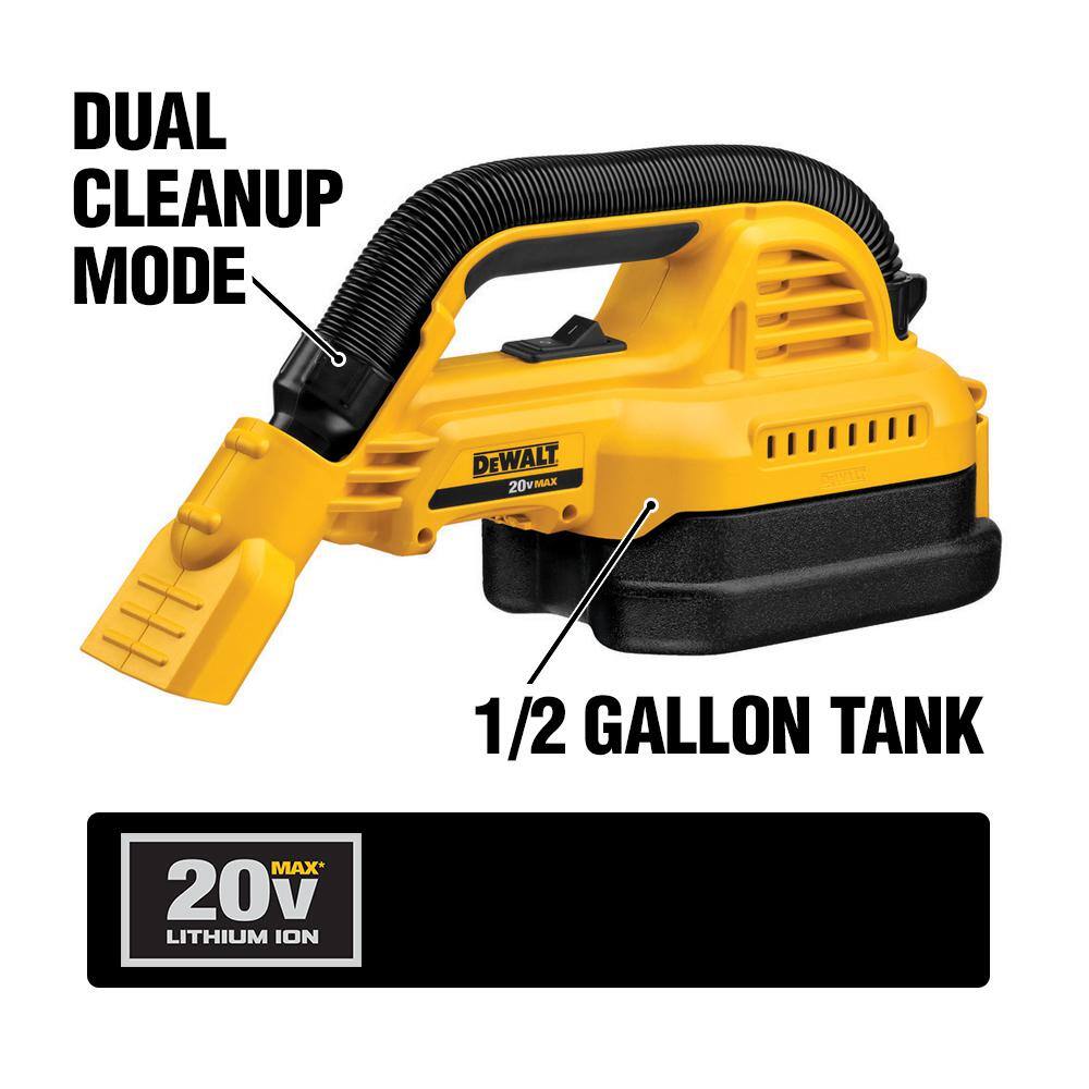 DEWALT DCV517BW230 20V MAX Cordless 1/2 Gal. Wet/Dry Portable Vacuum and (1) 20V MAX Compact Lithium-Ion 3.0Ah Battery