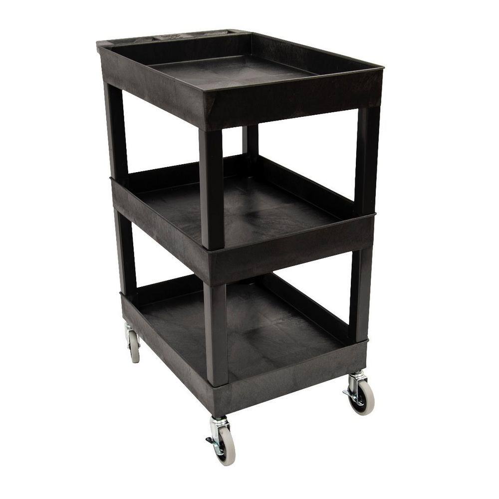 Luxor SEC111-B SEC 3-Shelf Polypropylene Utility Cart Black