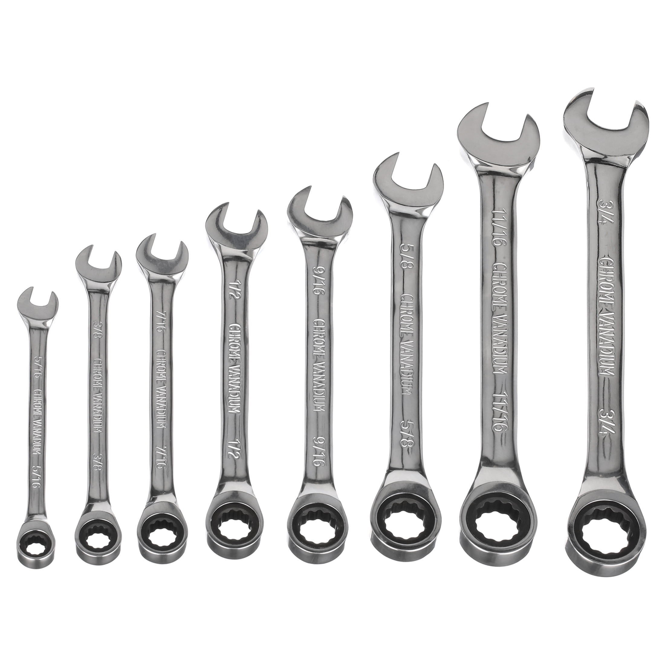 HART 8-Piece SAE Ratcheting Wrench Set with Tool Pouch. Chrome Vanadium