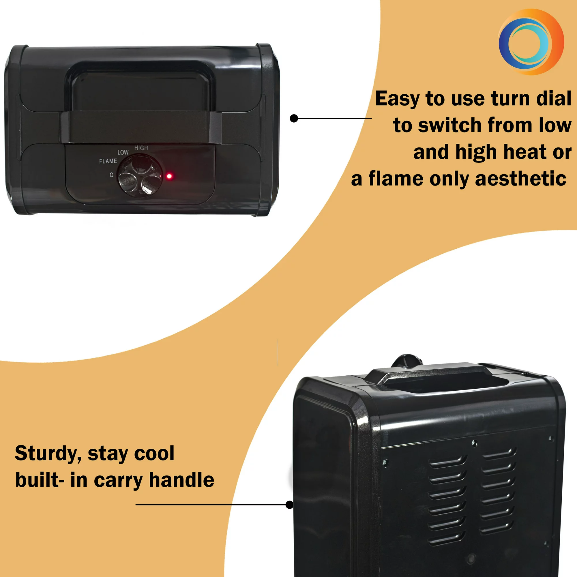 Comfort Zone 1200W Ceramic Electric Fireplace Heater. Black