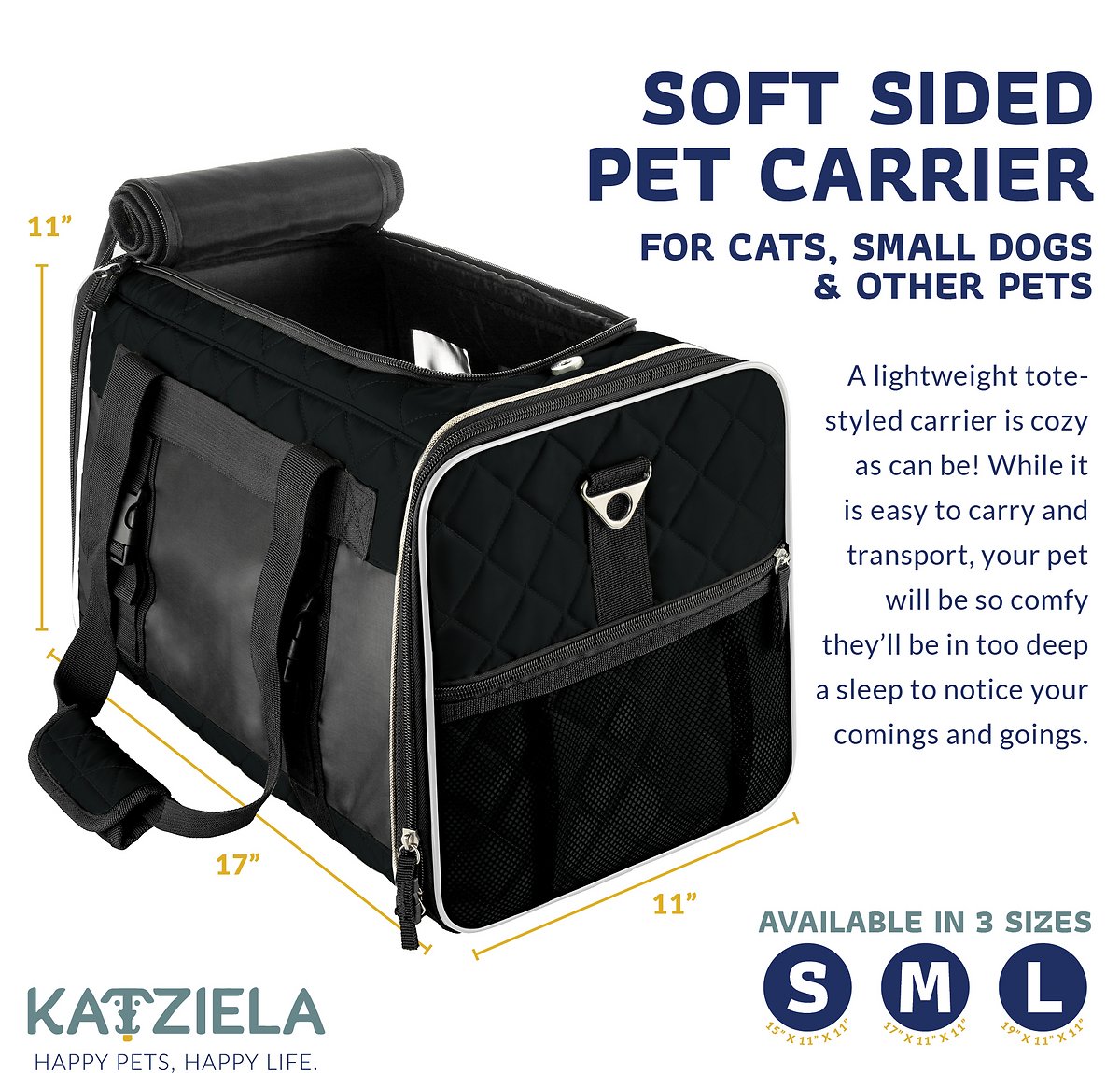 Katziela Quilted Companion Cat & Dog Carrier – Black