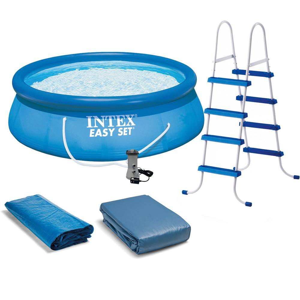 Intex 26167EH + 28003E Easy Set 15 ft. Round 48 in. Deep Above Ground Inflatable Pool with Ladder. Pump and Deluxe Pool Maintenance Kit