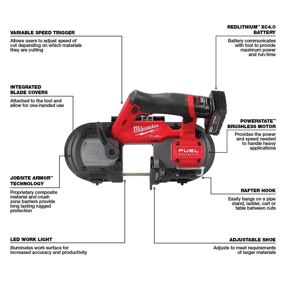 Milwaukee 2529-21XC-2457-20 M12 FUEL 12V Lithium-Ion Cordless Compact Band Saw XC Kit with 3/8 in. Ratchet