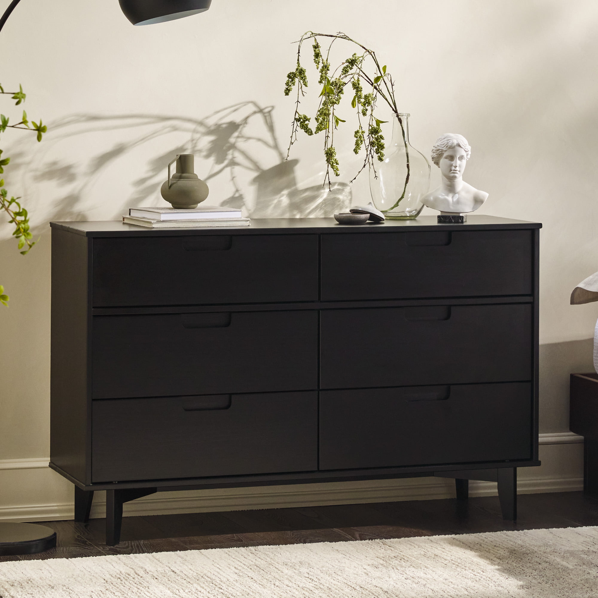 Manor Park 33 Mid-Century Modern Groove Handle 6-Drawer Wood Dresser. Black
