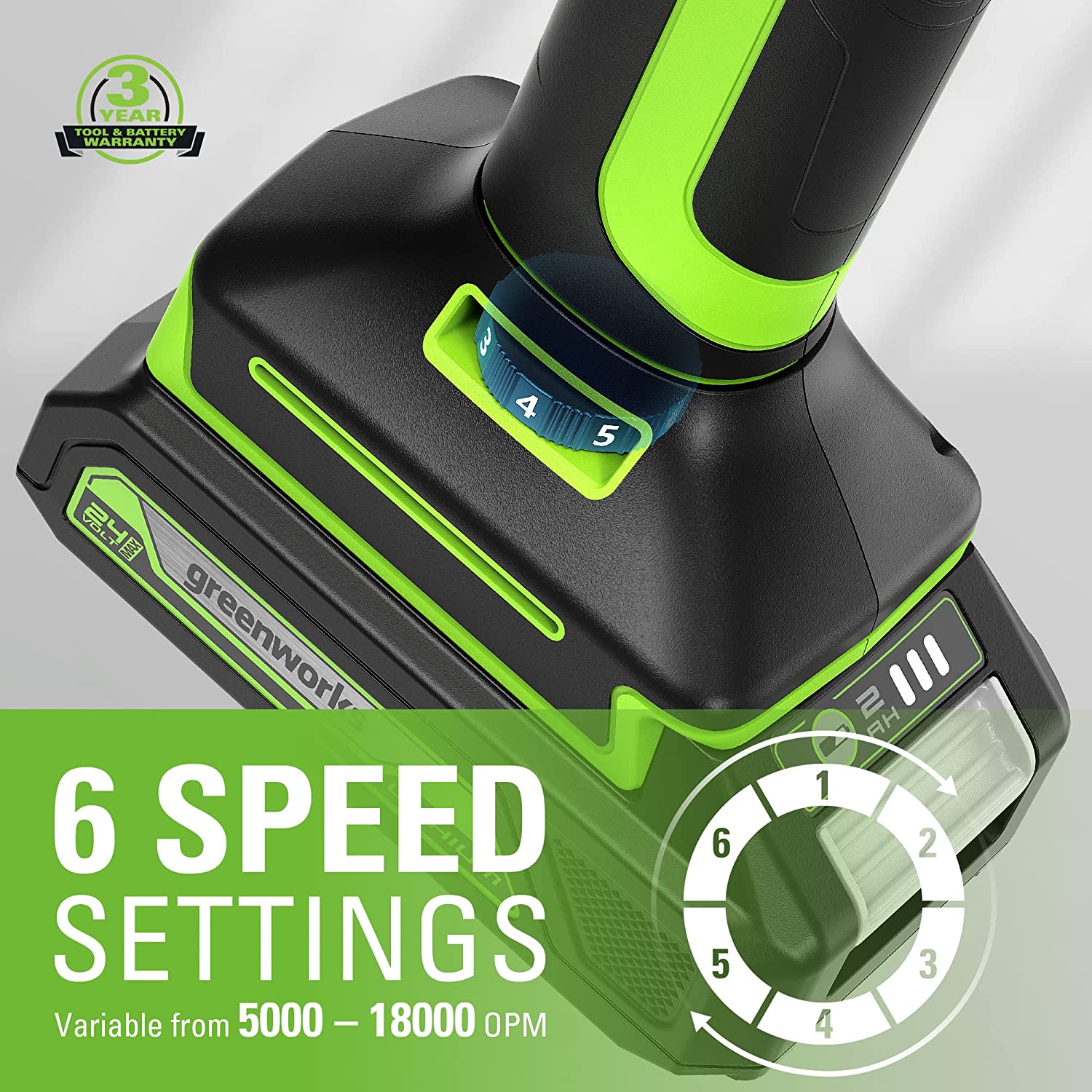 Greenworks 24V Cordless Multi-Tool. Oscillating Tool 18.000 OPM for Cutting/Nailing/Scraping/Sanding with 6 Variable Speed Control. 2.0Ah Battery and Charger