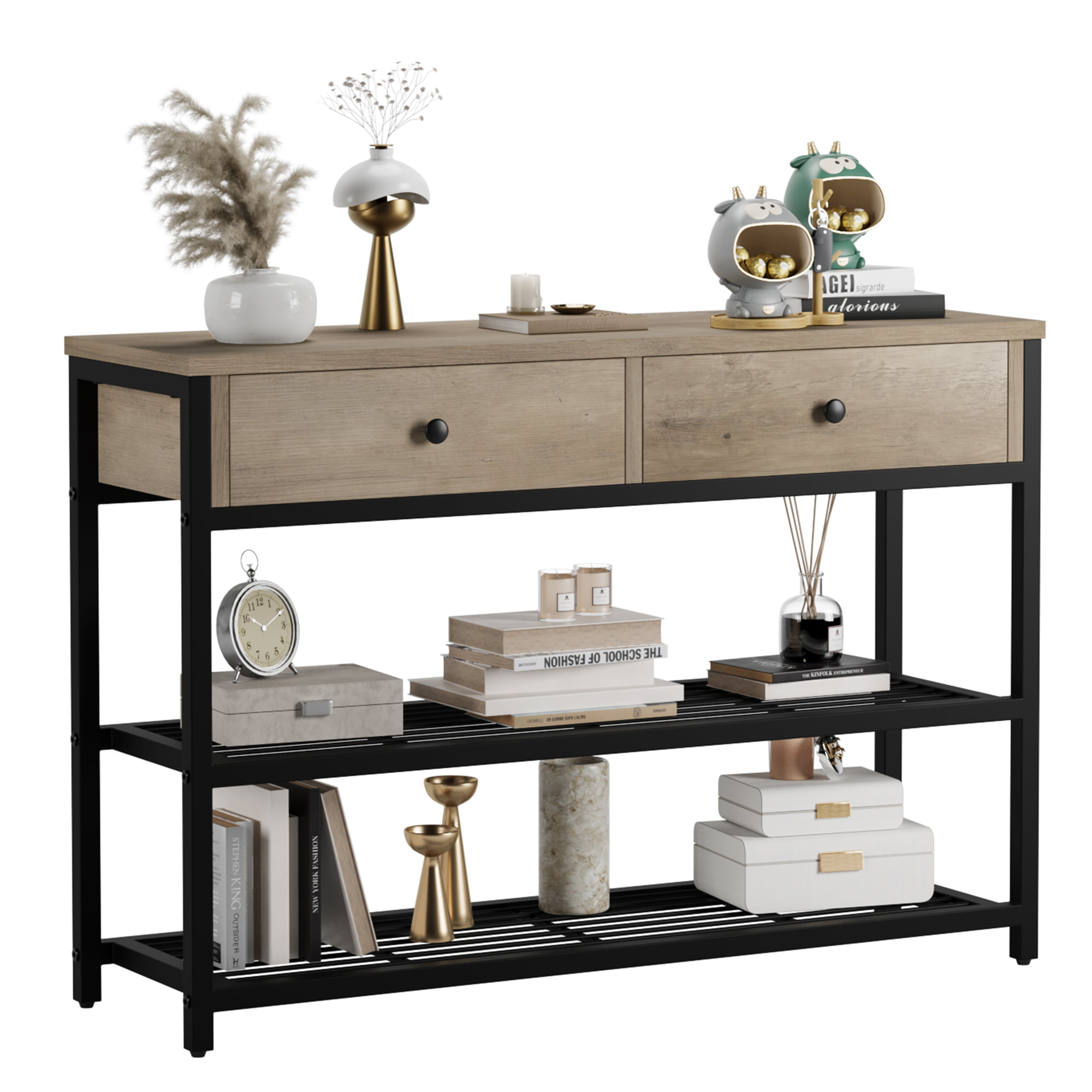 Hellone Console Table with Drawers. Industrial Sofa Table Entryway Table Narrow Long with Storage Shelves for Entryway. Front Hall. Hallway. Sofa. Couch. Living Room. Kitchen