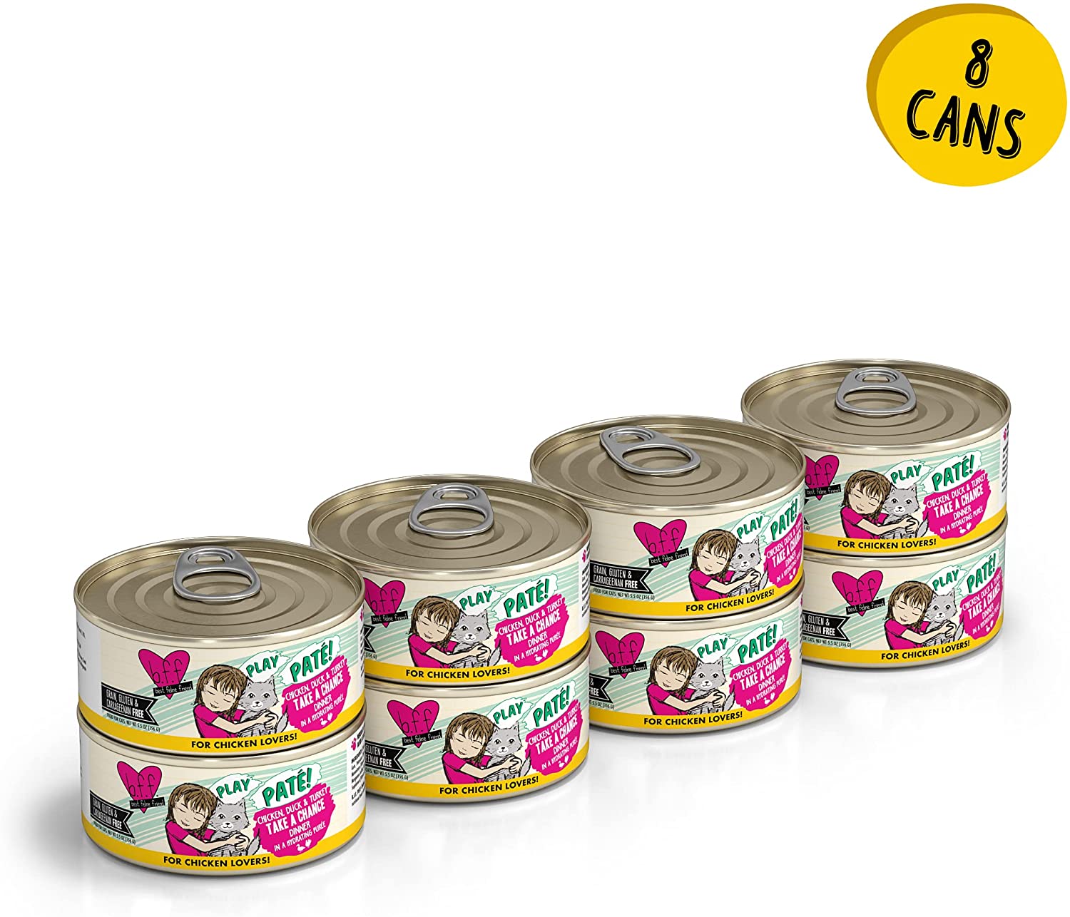 Weruva Wet Cat Food B.F.F. Play - Best Feline Friend Paté Lovers. Aw Yeah!. Chicken. Duck & Turkey Take a Chance with Chicken. Duck & Turkey. 5.5 Ounce (Pack of 8)