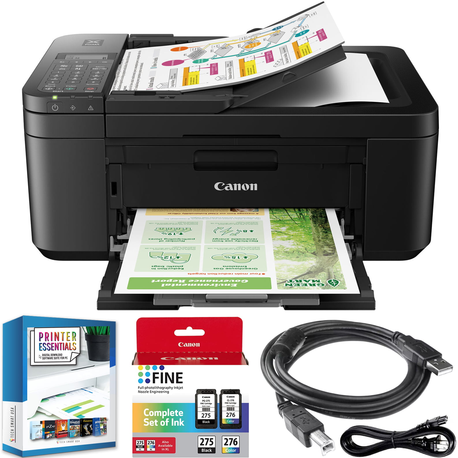 Canon PIXMA TR4720 All-in-One Wireless Printer with Auto Document Feeder. Mobile Printing. Copy. Fax and Scanner Black 5074C002 Bundle with DGE USB Connection Cable + Small Business Software Kit