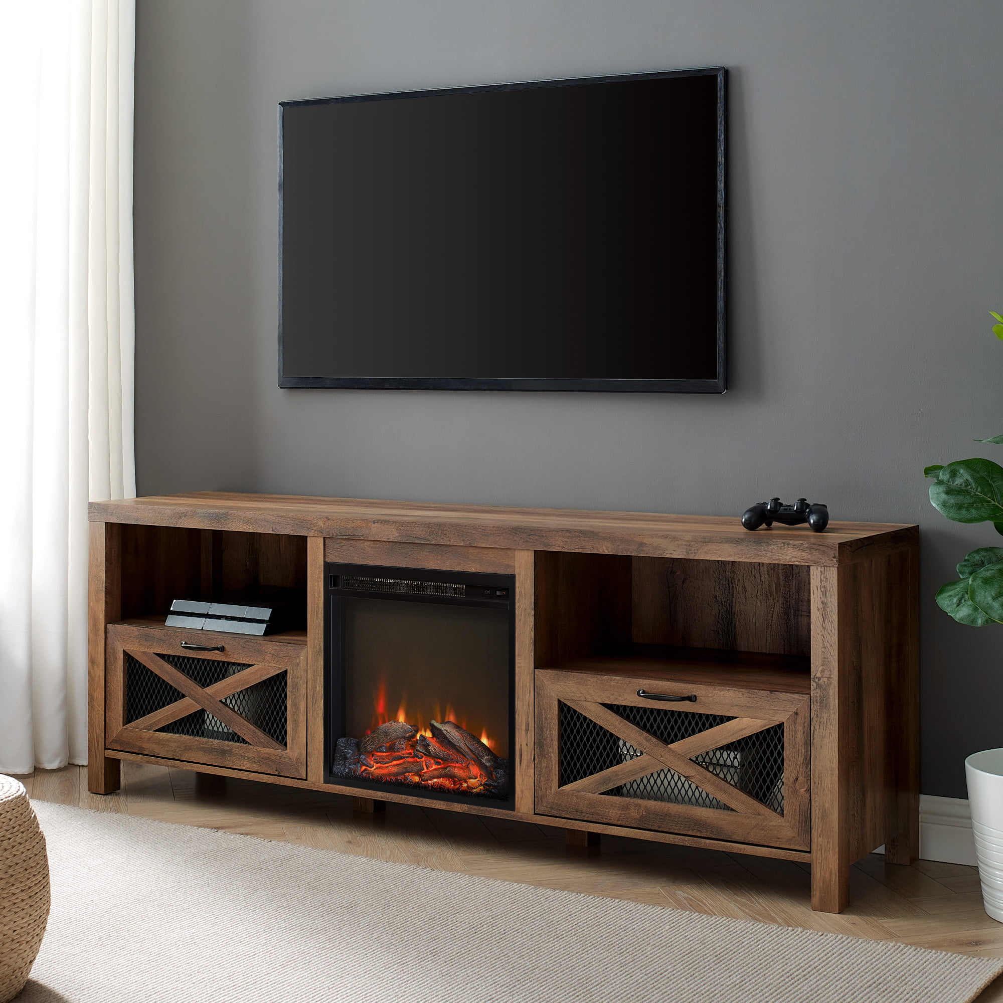 Manor Park Fireplace TV Stand for TVs up to 80″. Reclaimed Barn wood