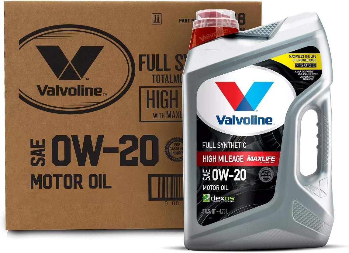Valvoline Full Synthetic High Mileage with MaxLife Technology SAE 0W-20 Motor Oil 5 QT. Case of 3