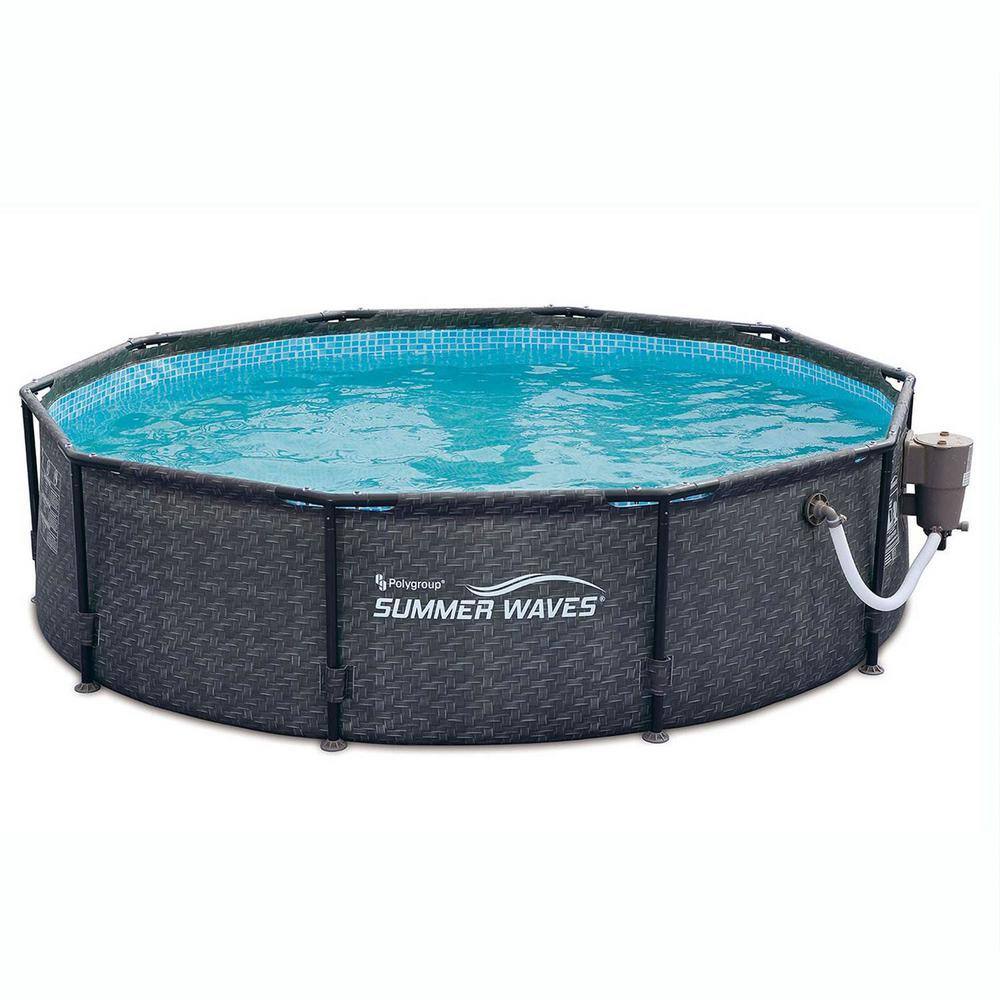 Summer Waves P20010301 10 ft. Round 30 in. Deep Hard Side Above Ground Frame Swimming Pool Set with Pump in Dark Wicker